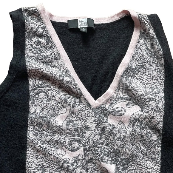 SAKS FIFTH AVENUE BLACK & PINK CASHMERE KNIT TANK SWEATER SMALL - Picture 2 of 10